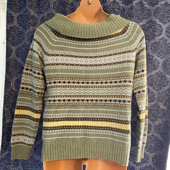 Old Navy women's xl perfect fit green turtle neck striped sweater soft and cozy - Picture 2 of 8